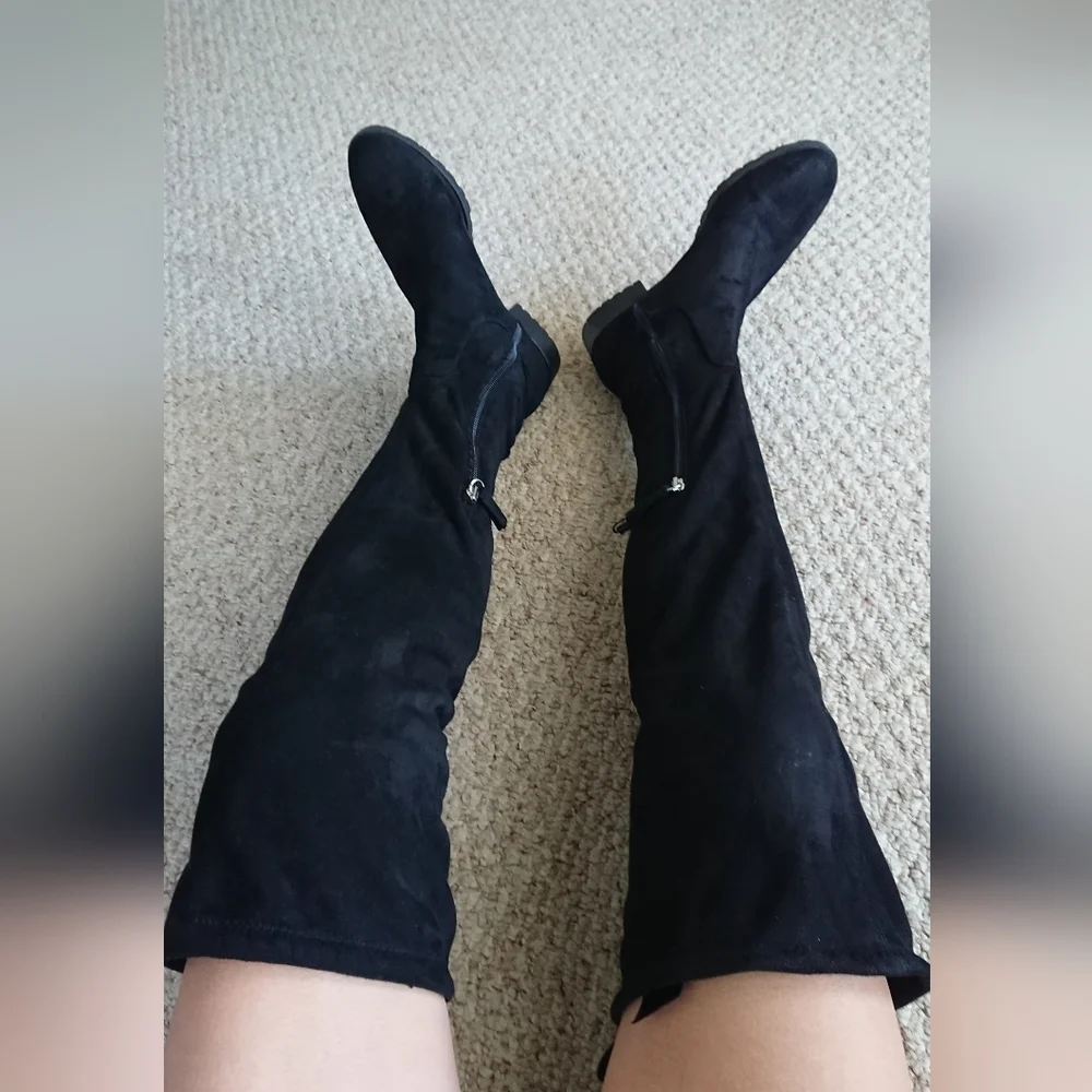 Zara Basic Collection Black faux suede Over-the-Knee Boots size 6.5